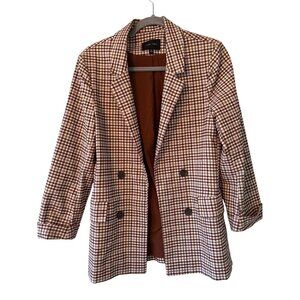 Love Tree Womens Brown Plaid Double-Breasted Blazer Preppy Academia